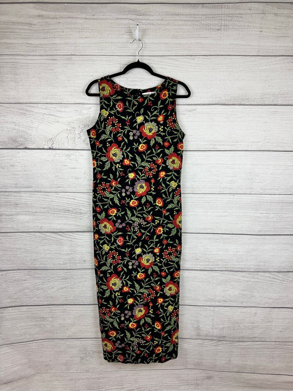Vintage Judith Hart Women's Black Floral Sleeveless Midi Maxi Dress Size 8